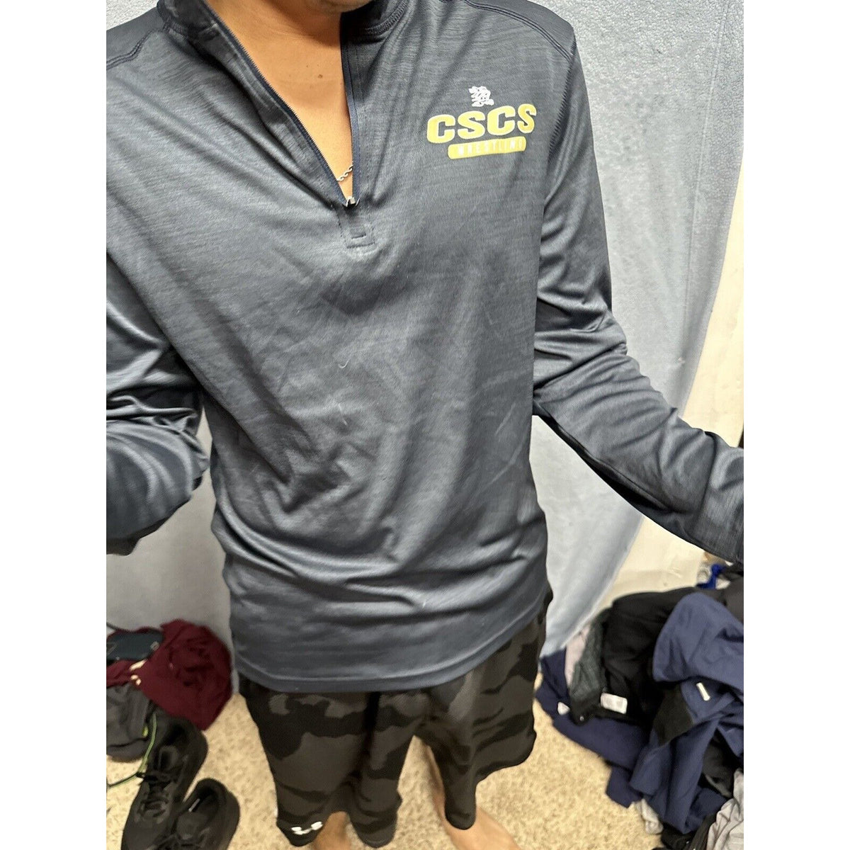 Men’s Gray Navy Blue CSCS Wrestling BSN Sports Medium Pullover 1/4 Zip
