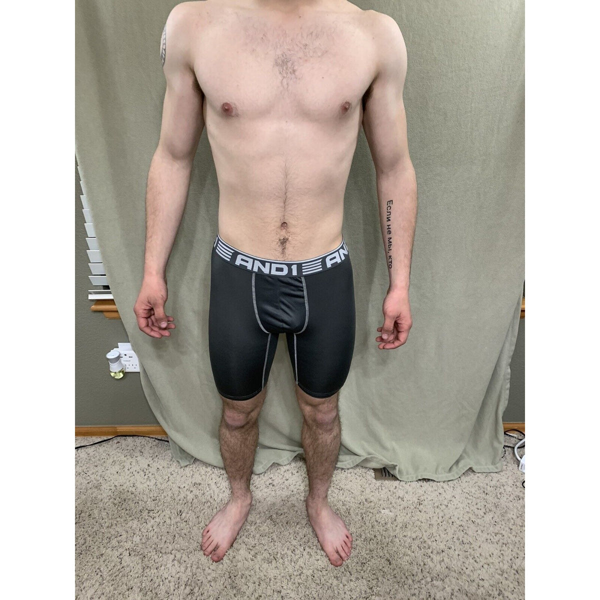 Men’s Gray With White Band Medium AND1 Compression Performance Boxer Briefs