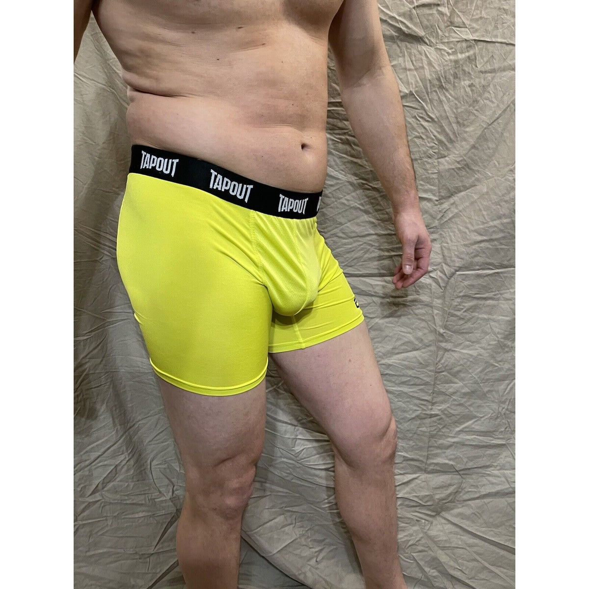 men's tapout bright yellow compression shorts Small  New And Never Worn