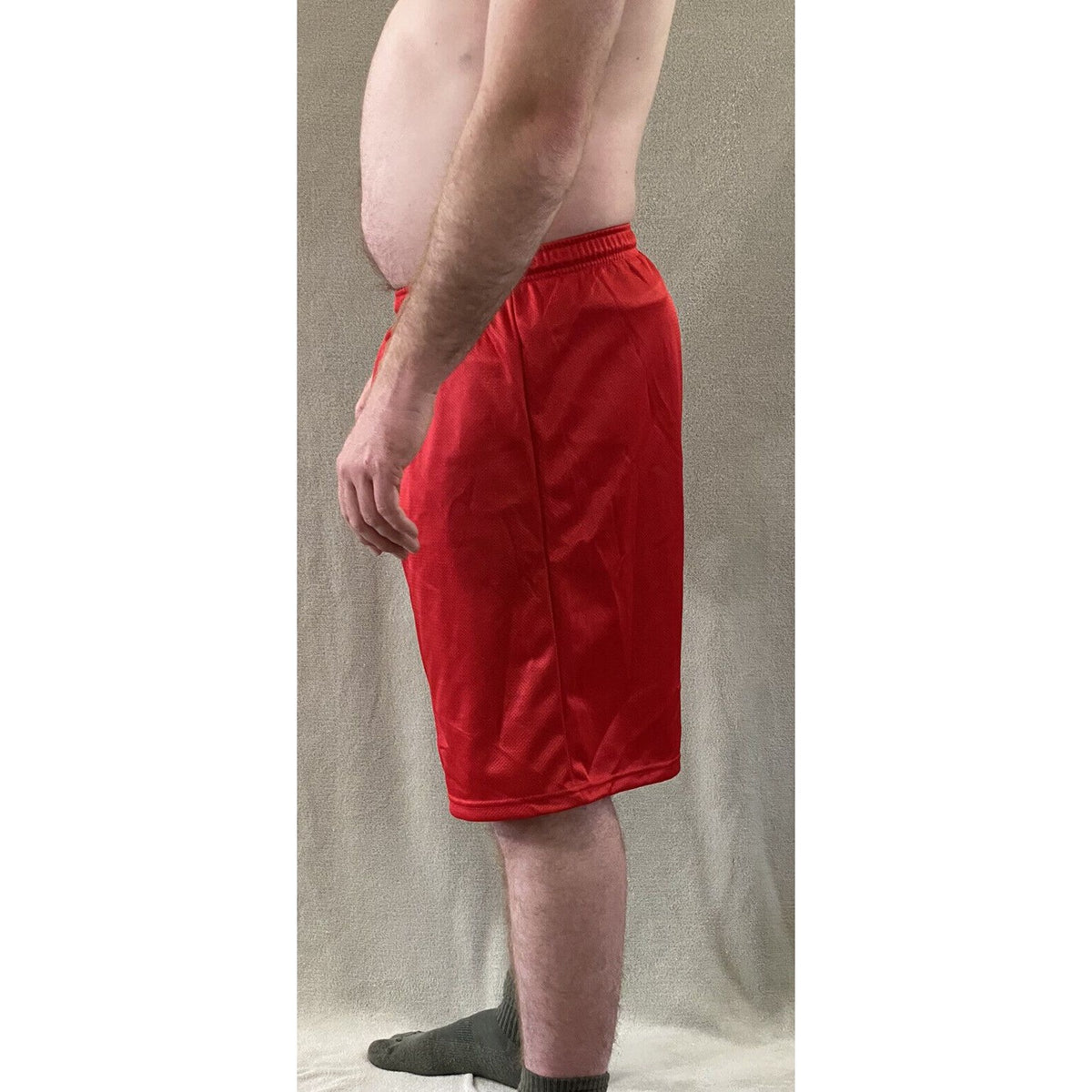 Soffe Men’s Large Bright Cardinal Red Basketball Training Polyester Mesh Shorts