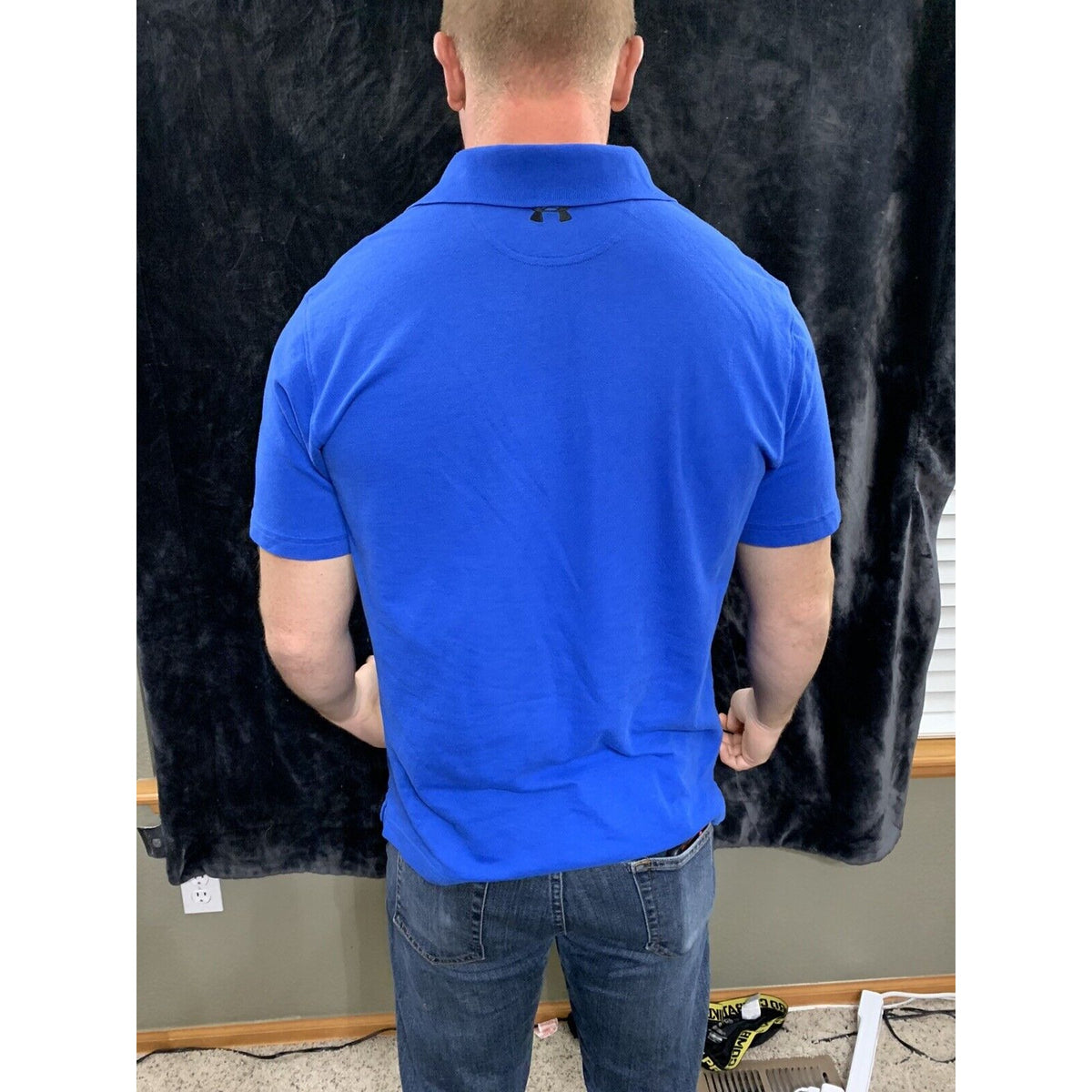 Men's Under Armour Loose Heat Gear Stretch S/S Polo Shirt Royal Blue Size Large