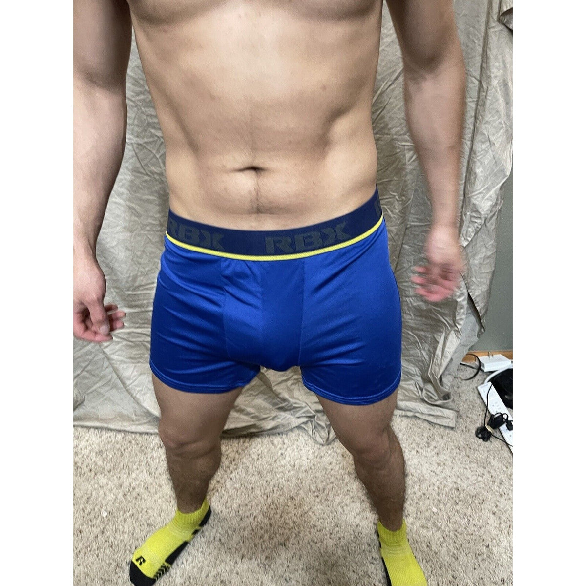 Men's RBX active polyester spandex royal blue compression boxer shorts