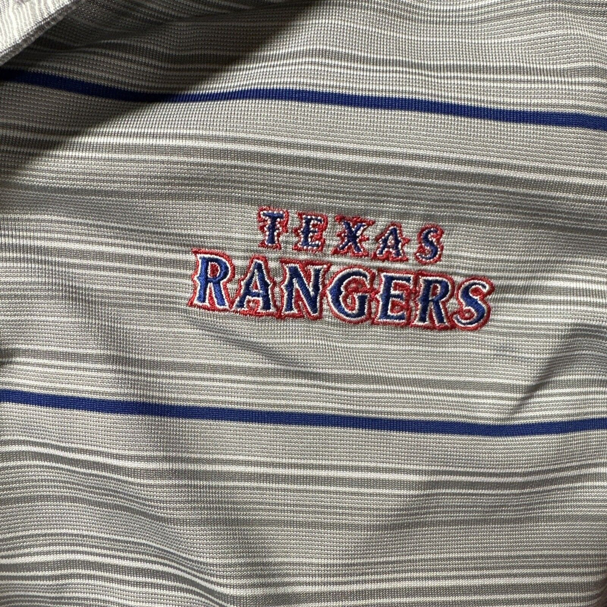 Men’s Gray Striped Antigua Medium Texas Rangers Short Sleeve Polo Shirt