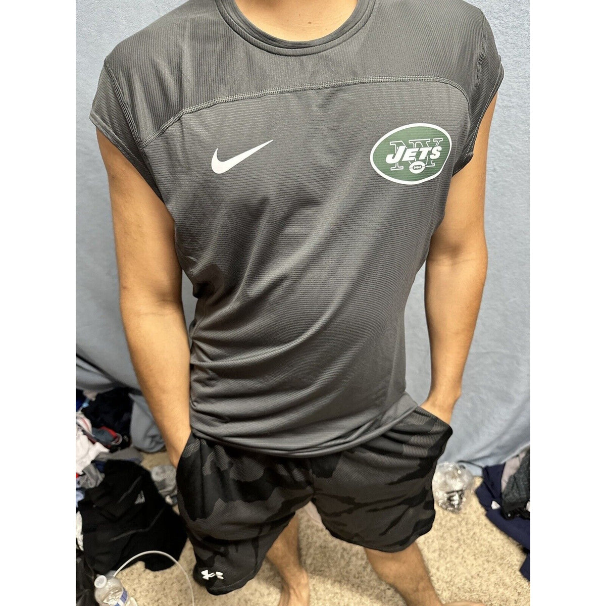 Men’s NFL On Field Apparel Muscle Shirt Gray New York Jets Shirt Large