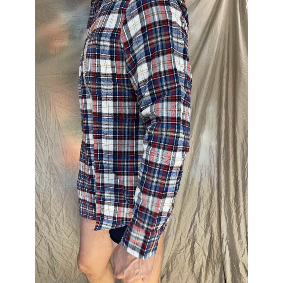 men's plaid blue red st john's bay large polar bear mulit long sleeve buttonup