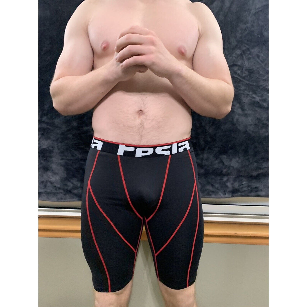 Men's Tesla Compression Running Cycling Performance Shorts Black Red XL