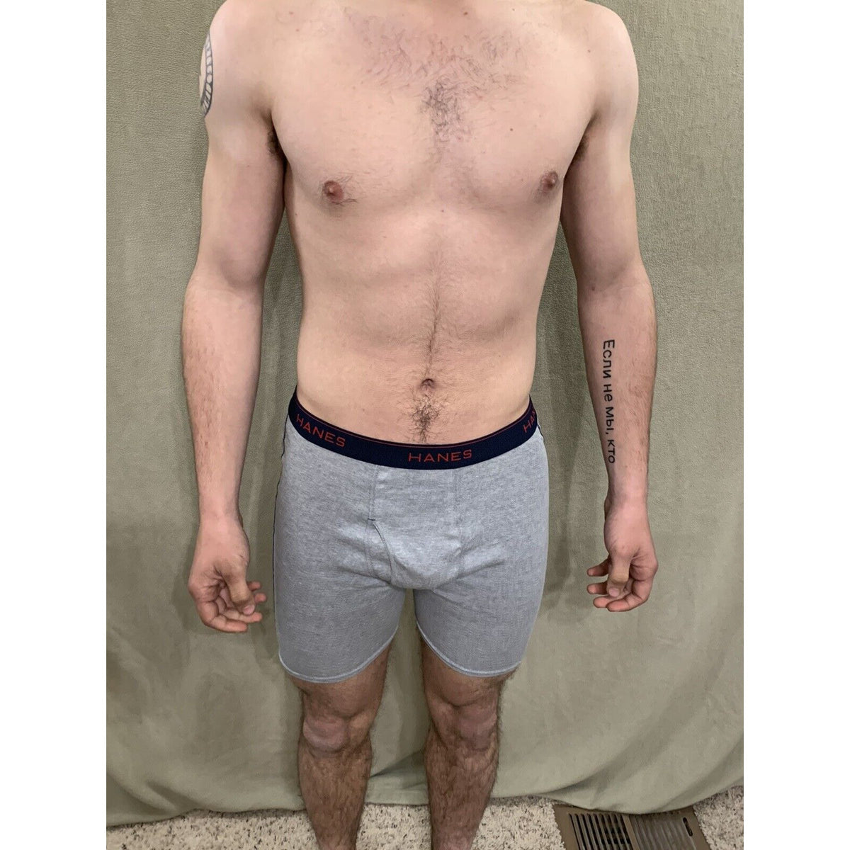 Men’s Hanes Gray Boxer Briefs Blue/red Band Large Comfort Flex