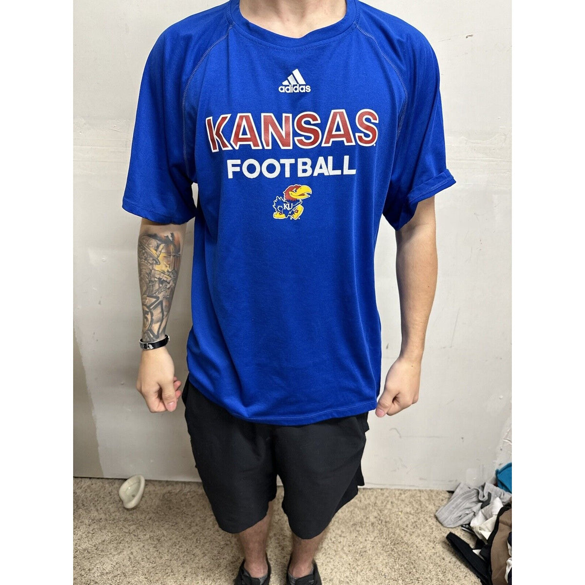 Men’s Medium Kansas Football Medium Adidas Climalite Tshirt