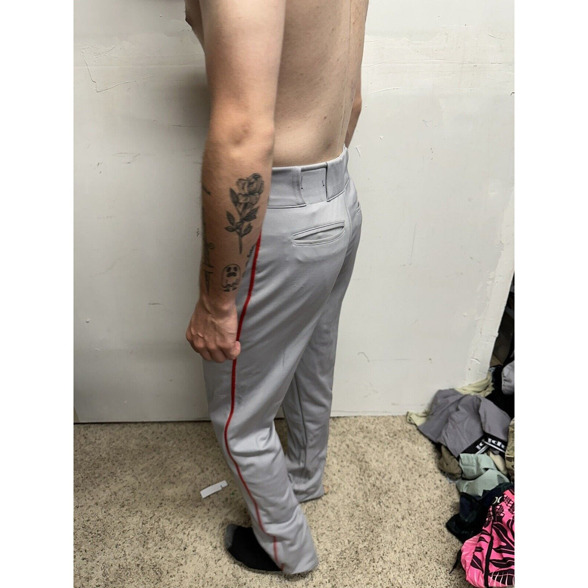 Men’s Chanmpro Adult Small Gray Baseball Pants Red Stripe