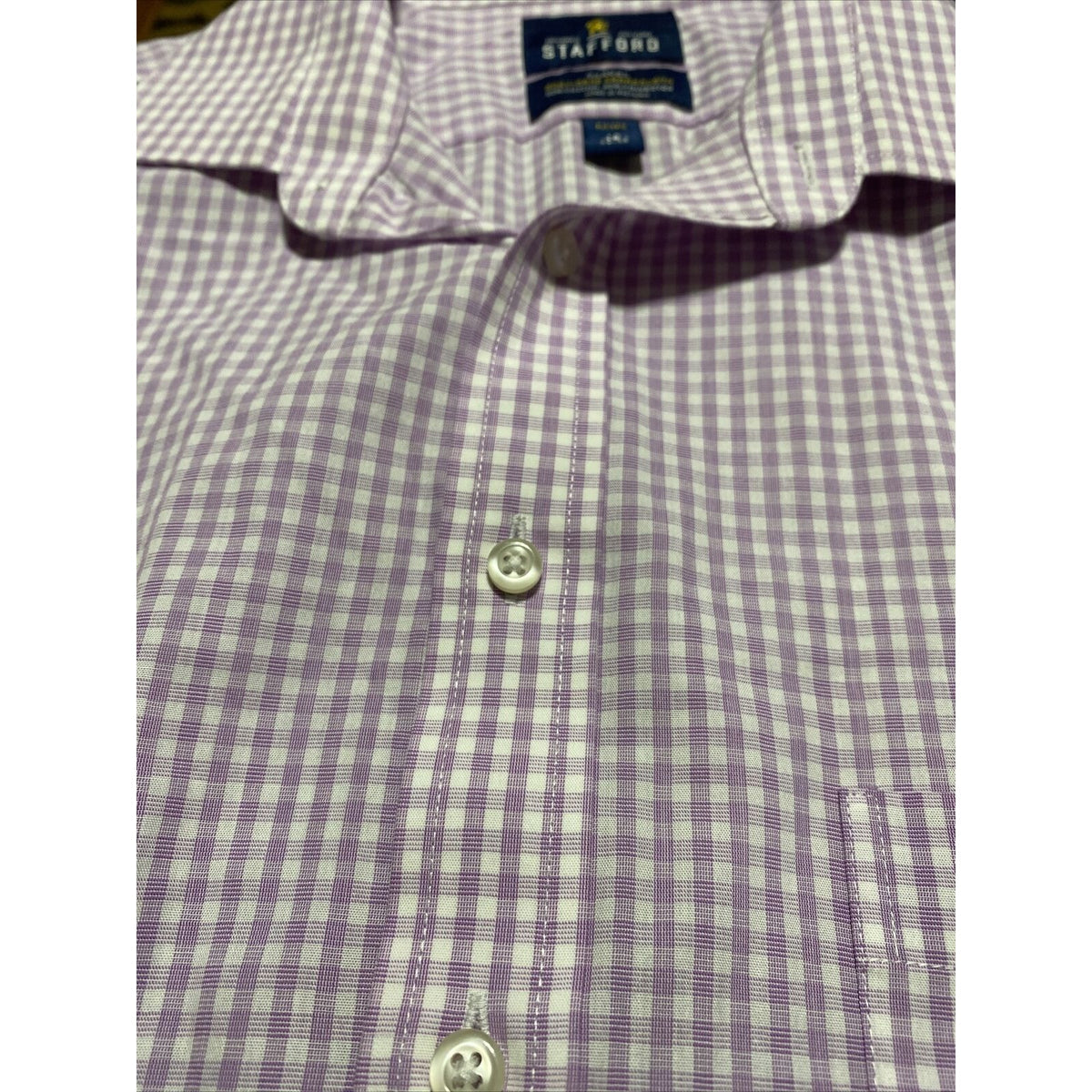 Stafford Travel Easy-care Broadcloth Mens Sz 16 Lilac Plaid Checks Long Sleeves