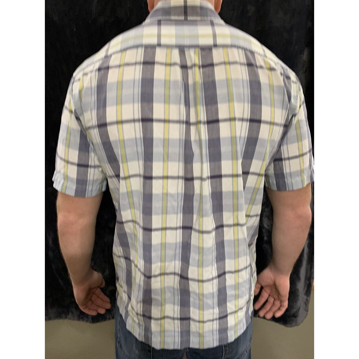 OLD NAVY Men's Size Small Short Sleeve Blue Plaid Button Down Shirt