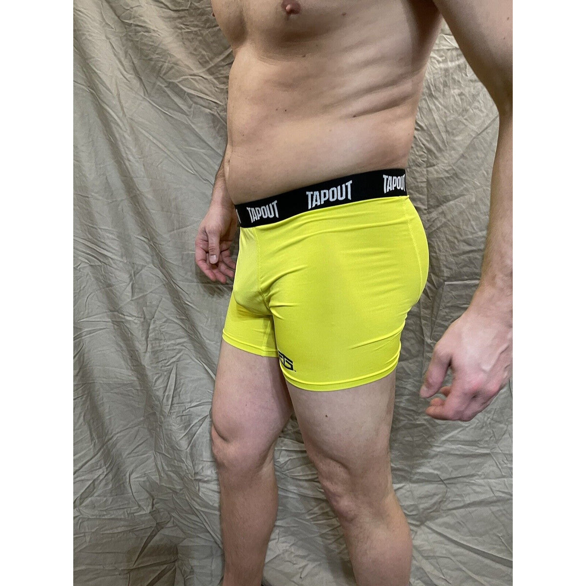 men's tapout bright yellow compression shorts Small  New And Never Worn