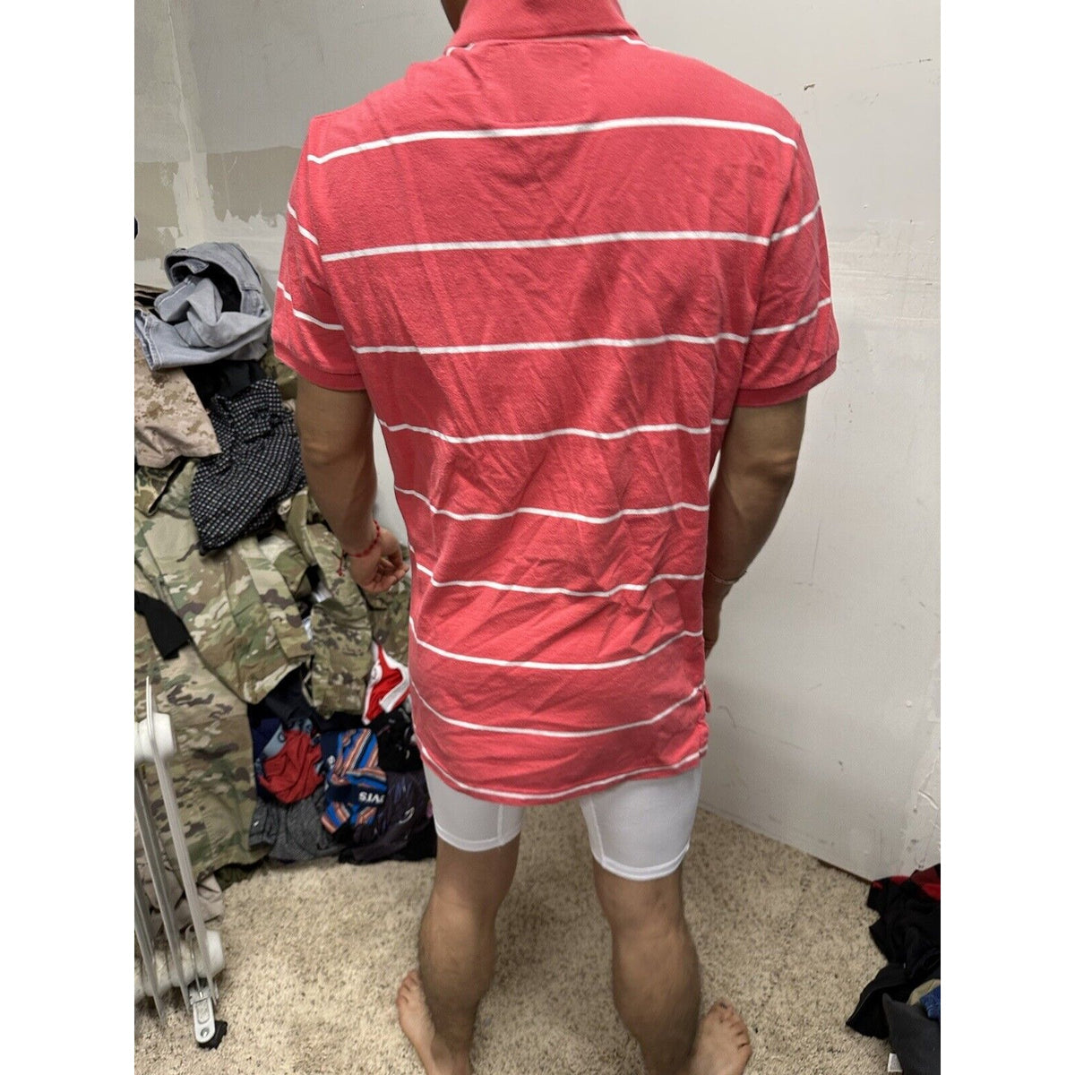 Men’s Vintage Fit American Eagle Polo Large Pink White Striped