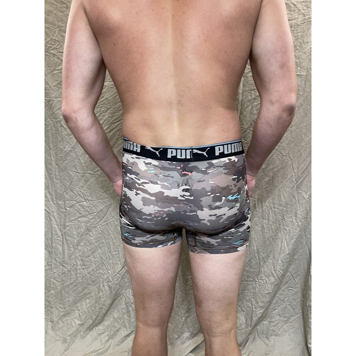 men's green wooland camo puma compression boxer briefs Large