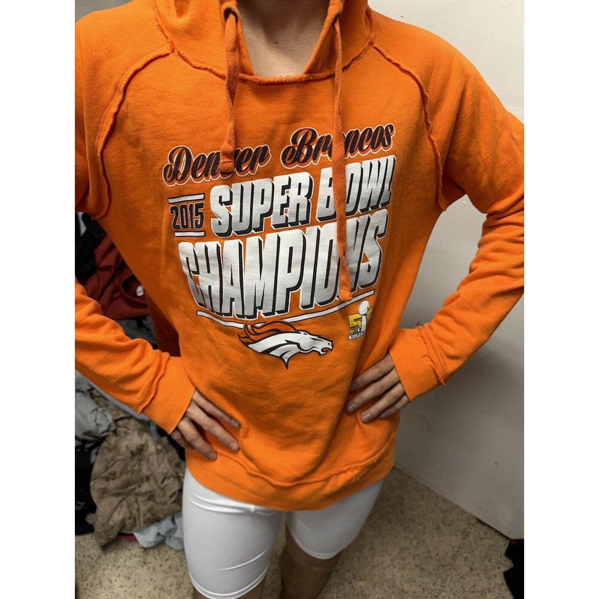 Woman’s NFL Team Apparel Denver Broncos 2015 Super Bowl Champions Orange Hoodie