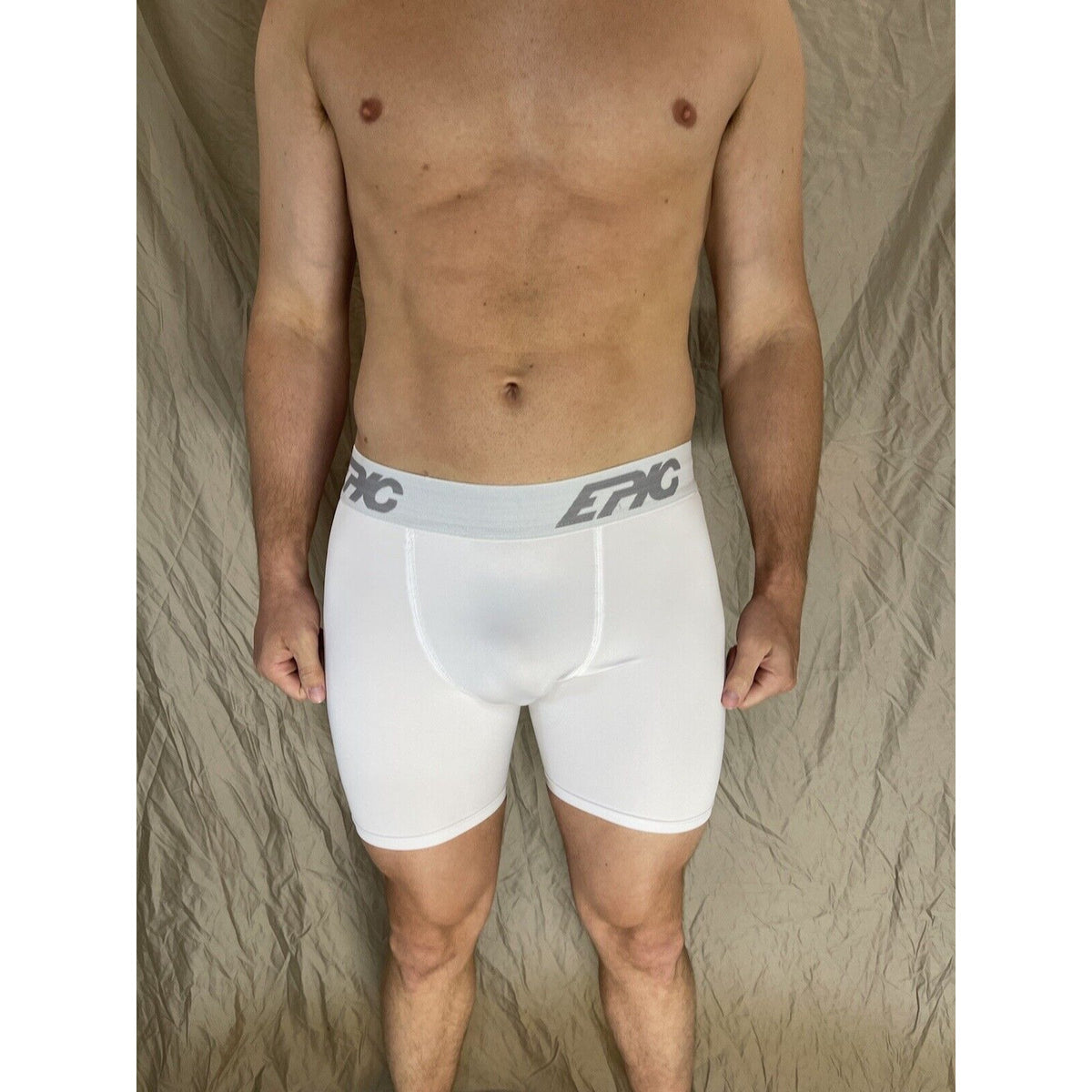 men's epic stretch white epicool compression shorts Medium