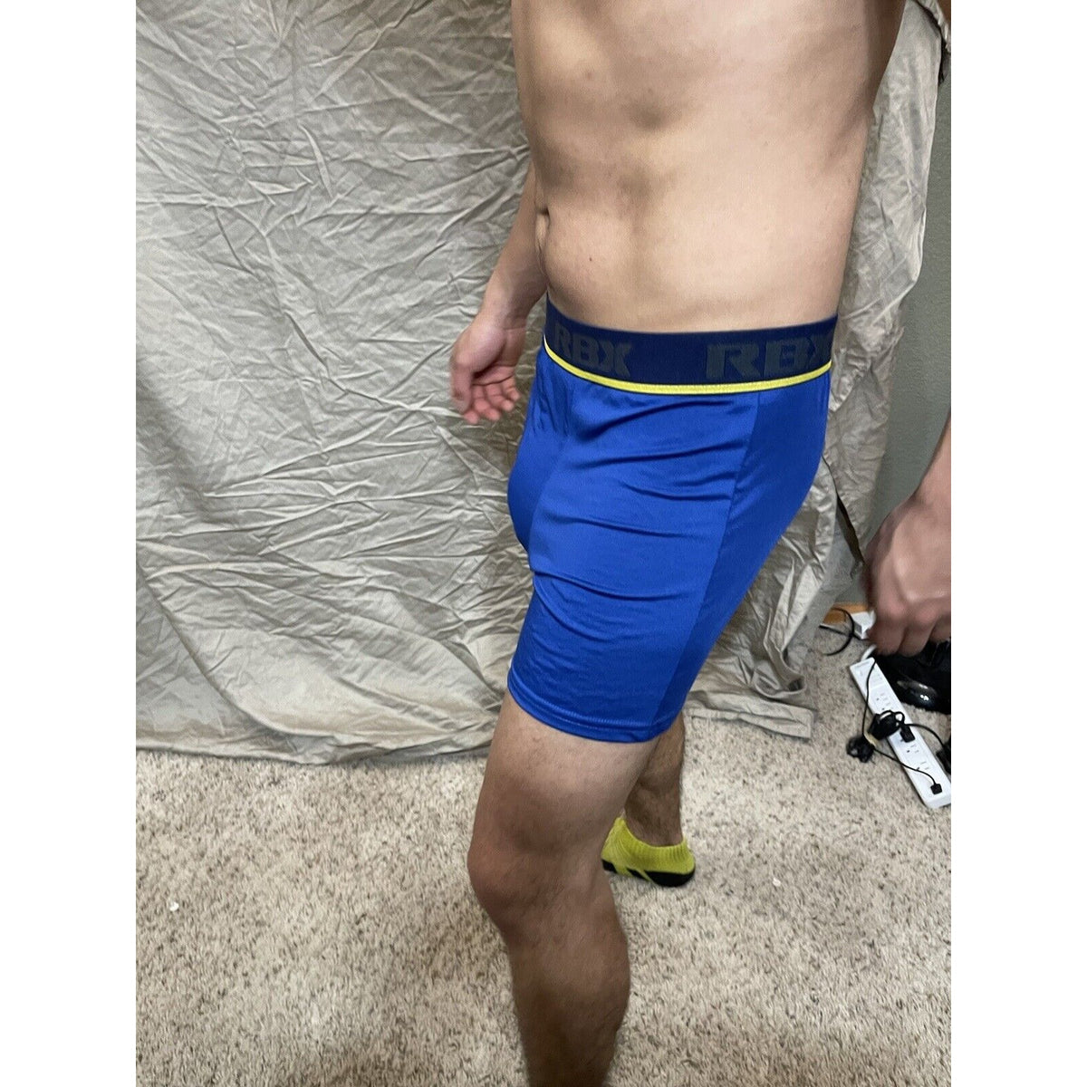 Men's RBX active polyester spandex royal blue compression boxer shorts