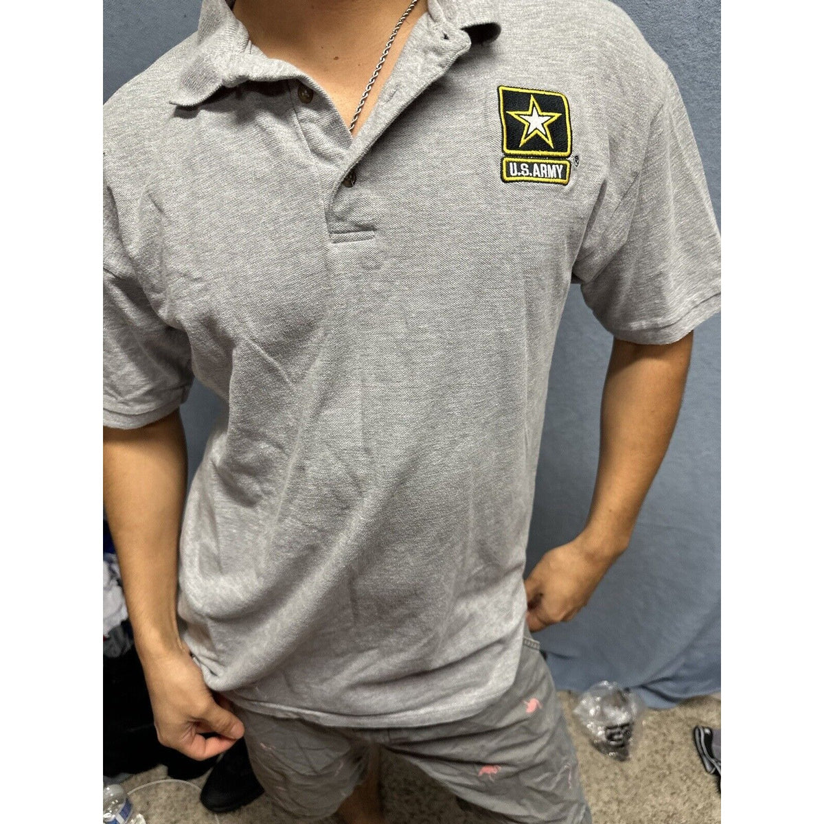 Men’s Gray Polo Shirt US Army Size Large