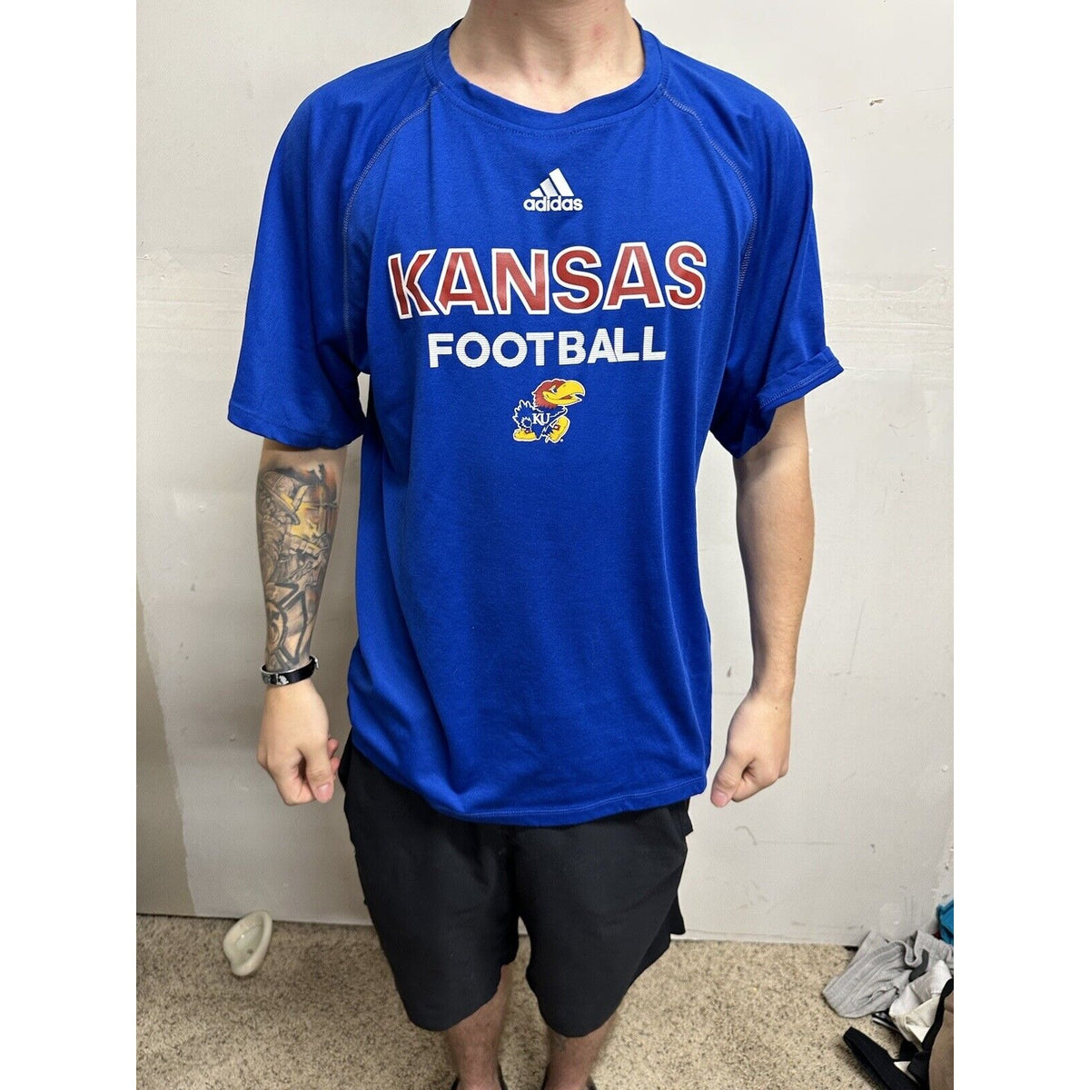 Men’s Medium Kansas Football Medium Adidas Climalite Tshirt