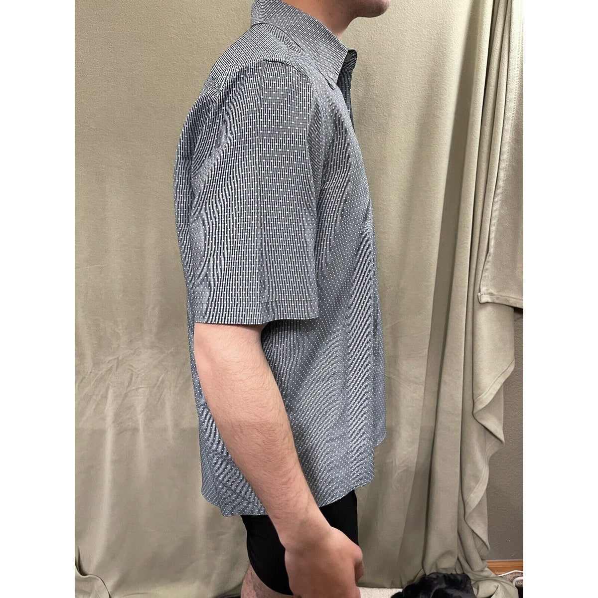 Men’s Bugatchi Uomo Medium Short Sleeve Green Gray Button Up Shirt