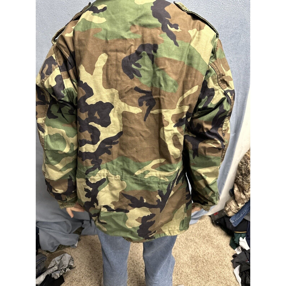 Men’s Large Regular Vintage BDU Uniform Cold Weather Field Jacket Woodland Camo