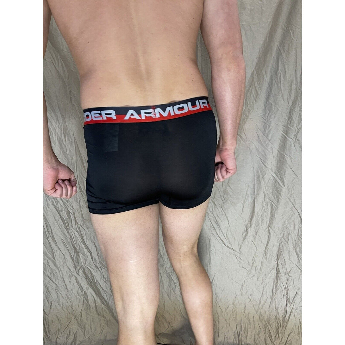 boys under armour black boxerjock red and black band youth XL