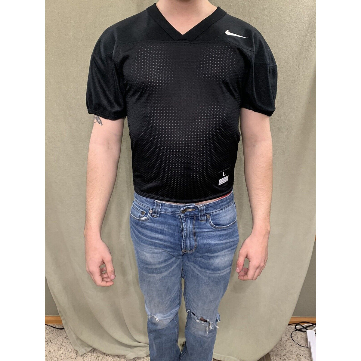 Men’s Nike Football Practice Jersey Solid Black Mens Size Large White Logo