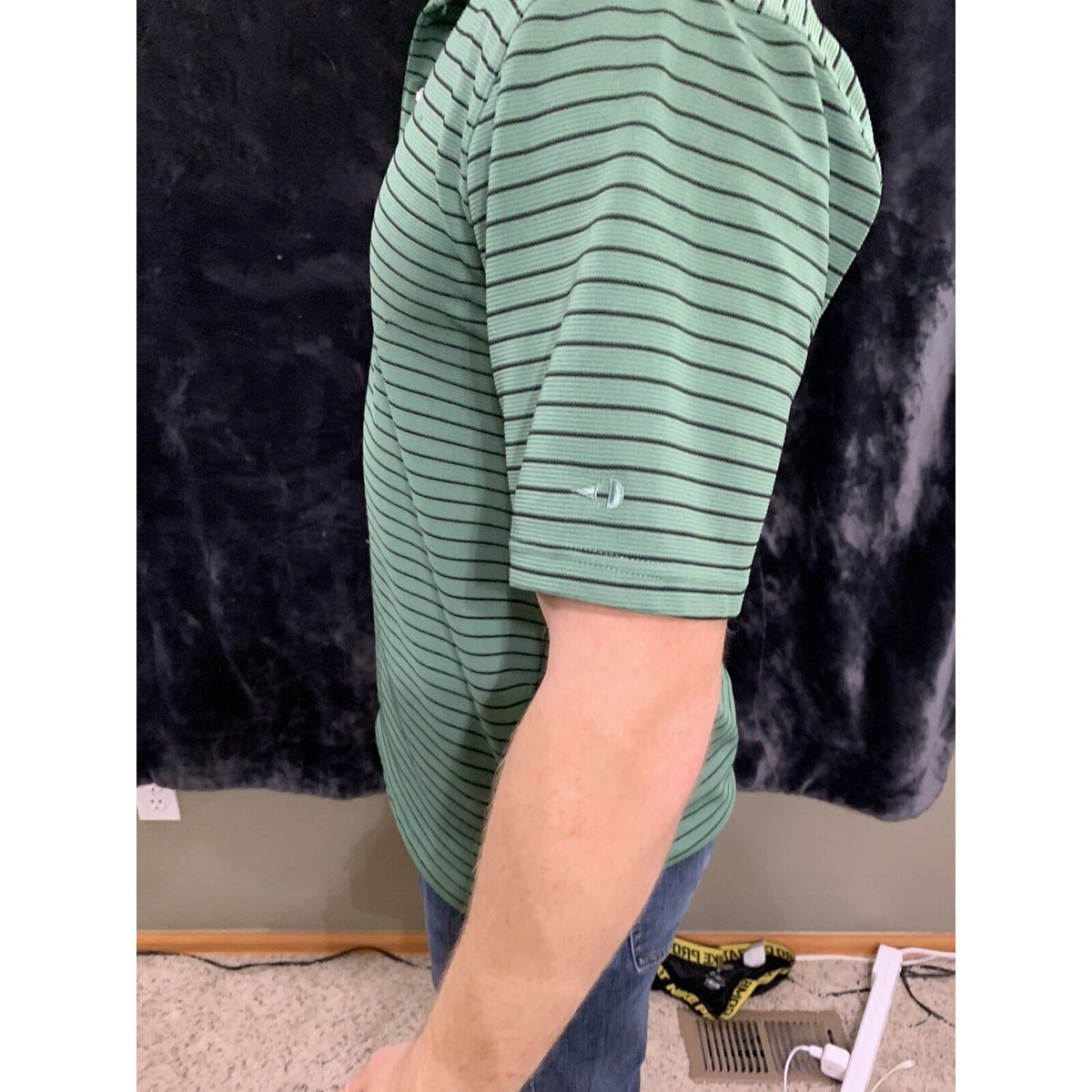Grand Slam Mens Short Sleeve Green Striped Performance Golf Polo Polyester Sz M