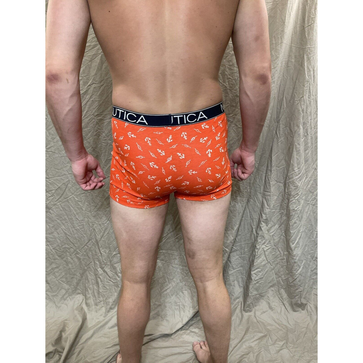 men's nautica 5% spandex boxer brief Orange Large With Anchors