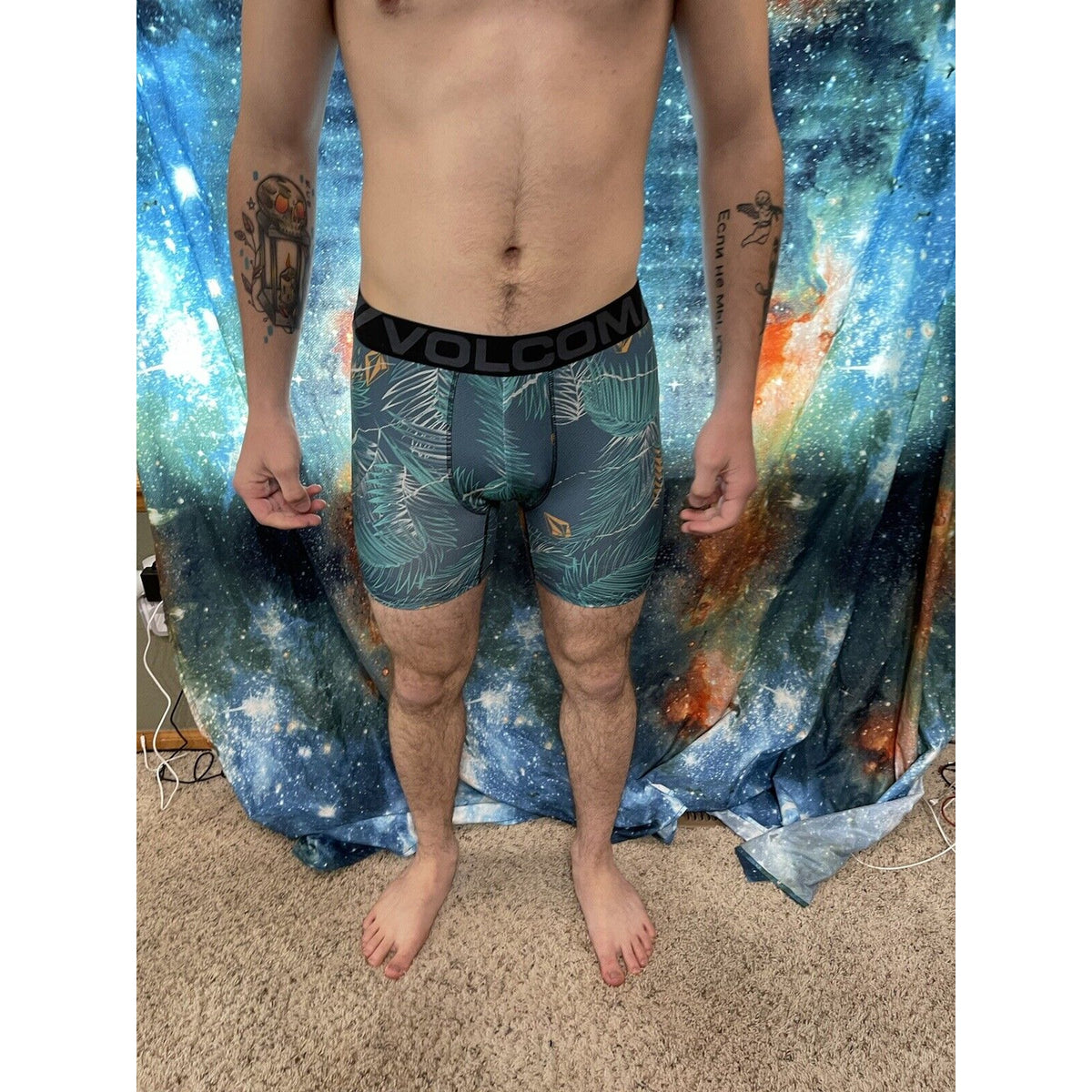 Men's volcom large tropical leaves compression shorts