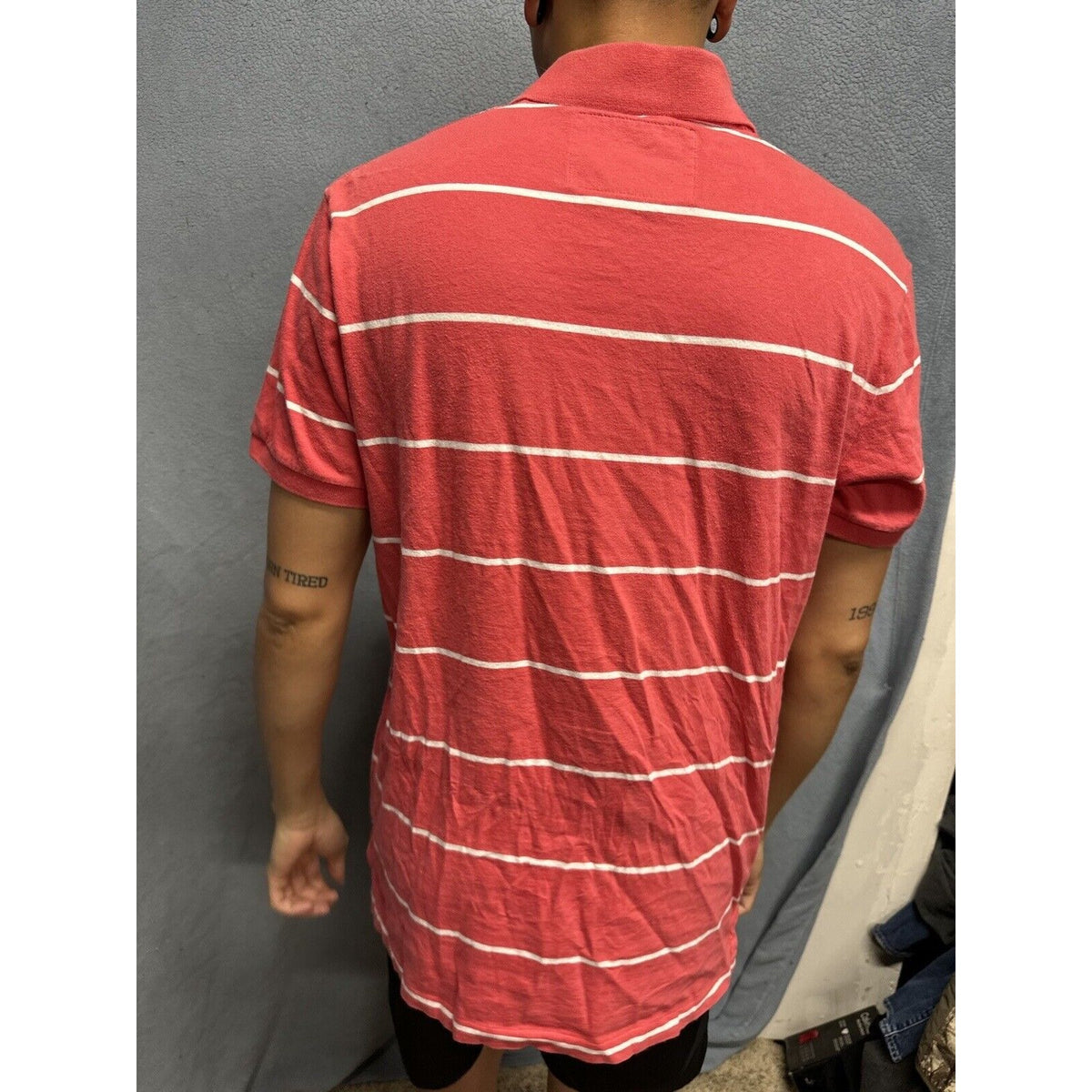 Salmon Pink Men’s Striped American Eagle Vintage Fit Large Polo Shirt