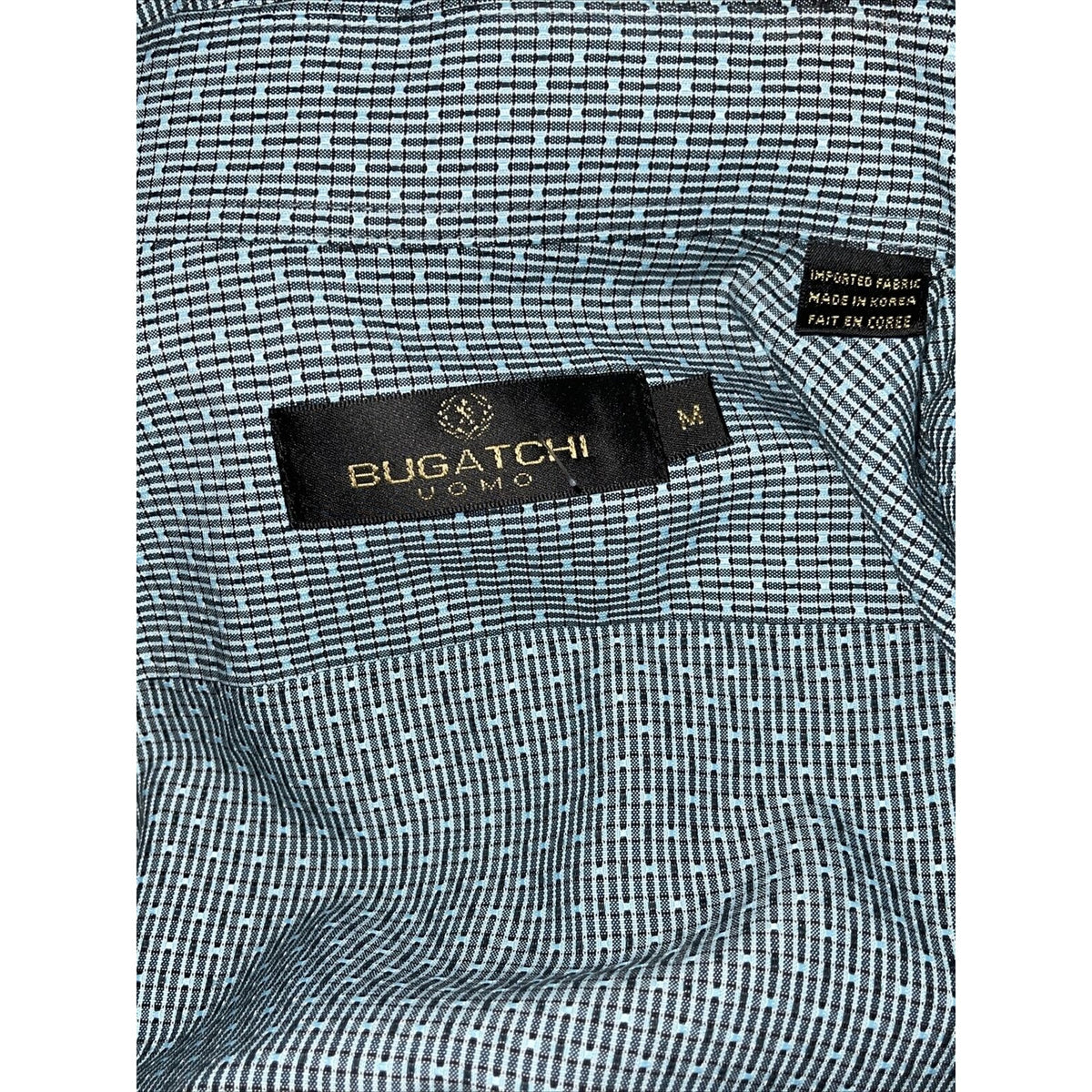Men’s Bugatchi Uomo Medium Short Sleeve Green Gray Button Up Shirt