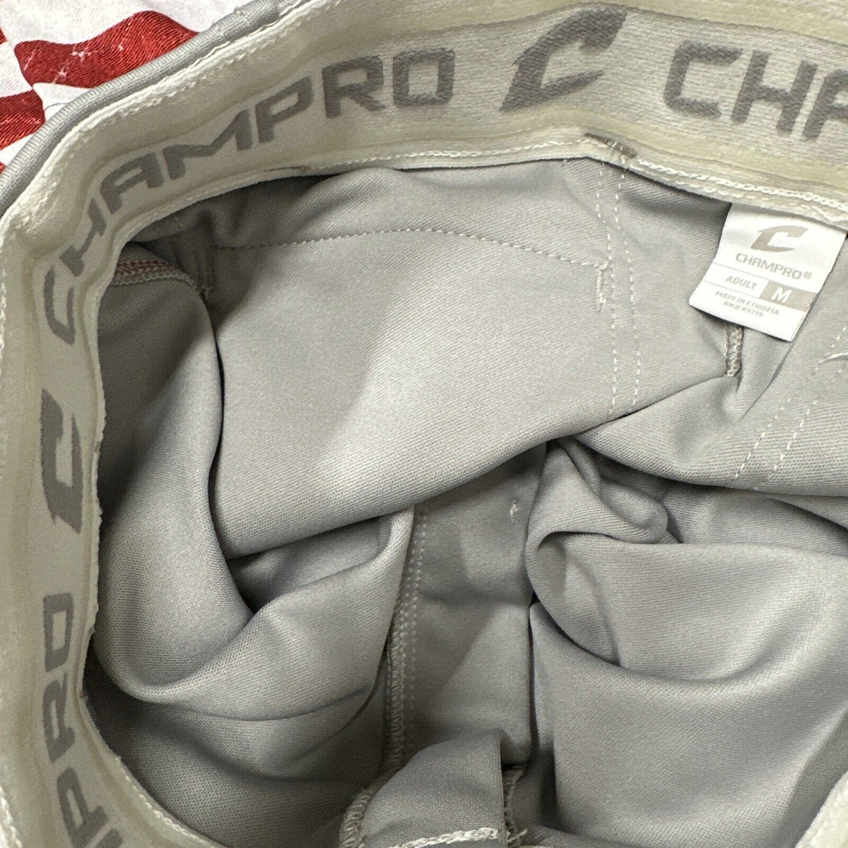 Men’s Chanmpro Adult Medium Gray Baseball Pants Red Stripe