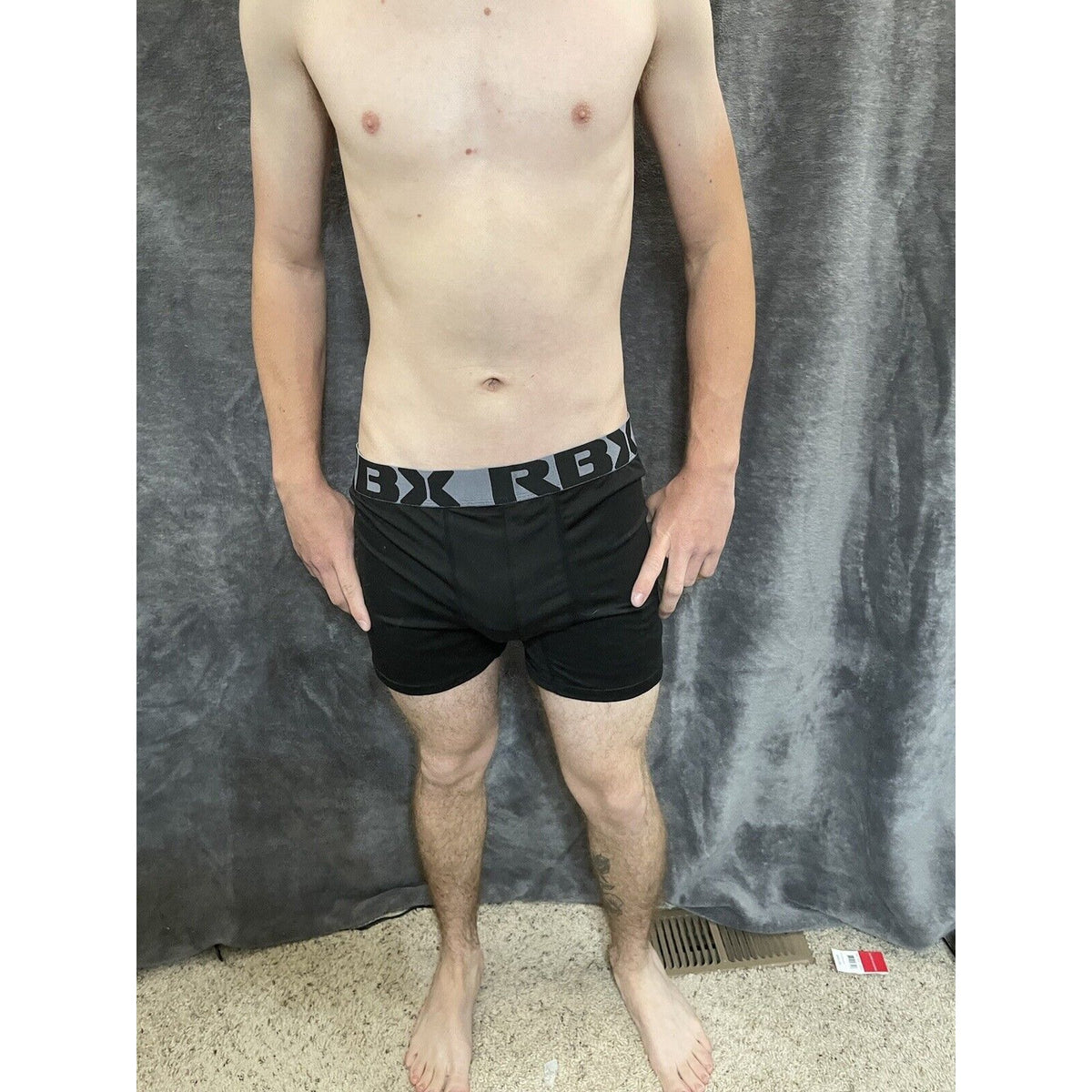 men's Black with  gray Band RBX large compression boxer briefs 10% spandex