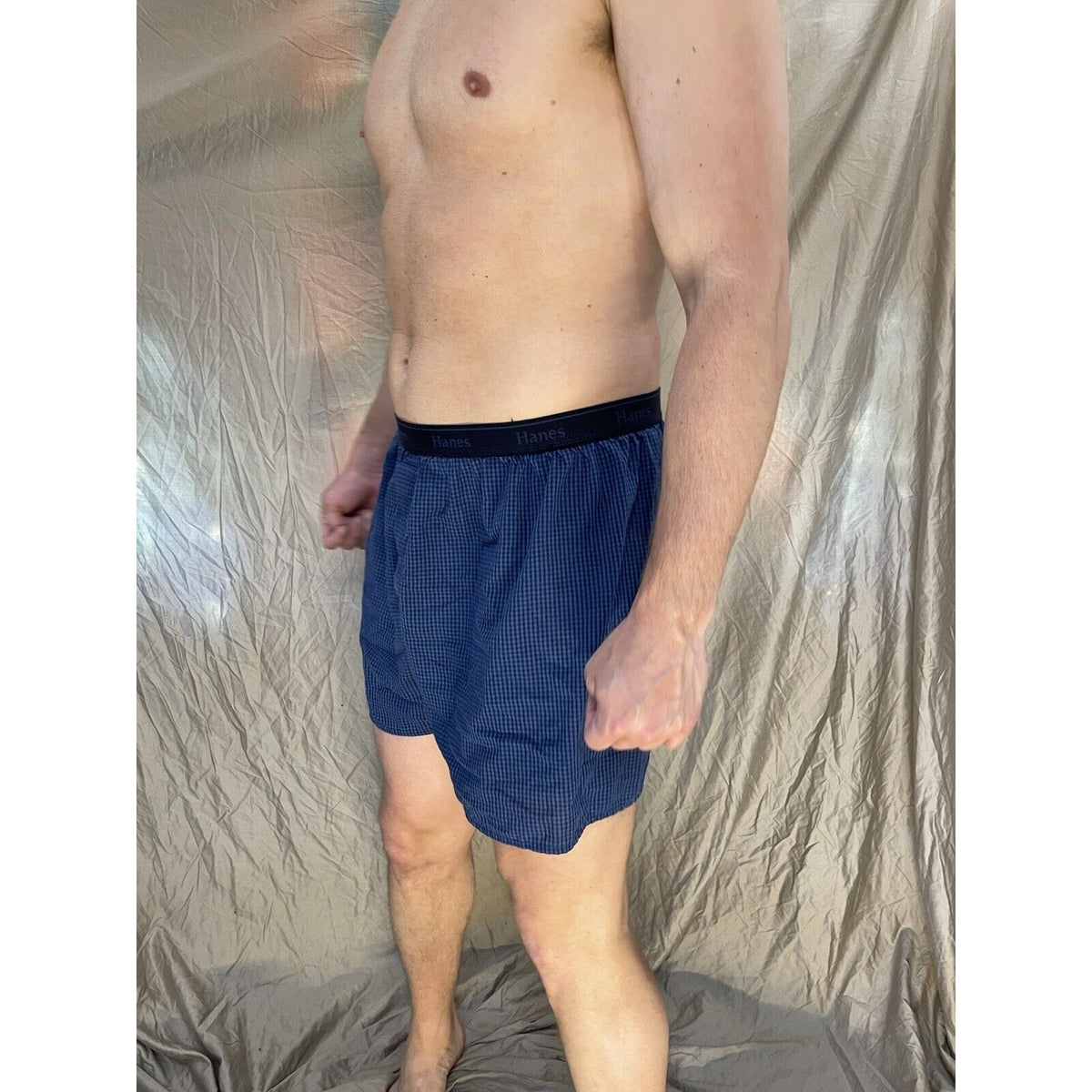 men's hanes XL boxer shorts black and blue plaid