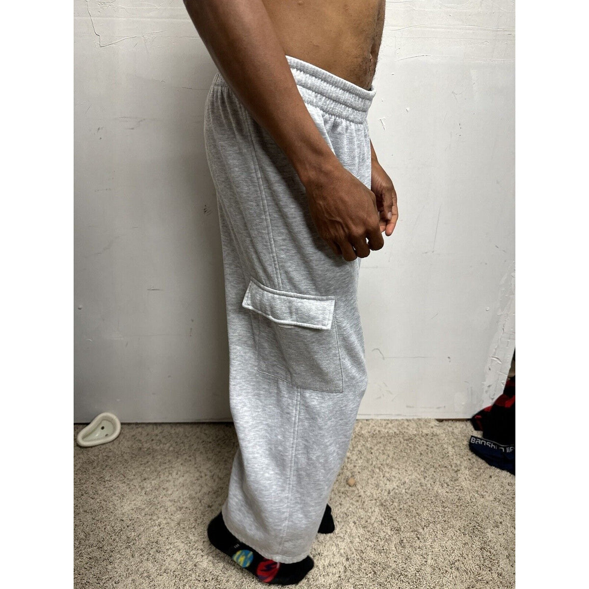 Men’s Large Bugle Boy Gray Sweat Pants Thigh Pockets Only