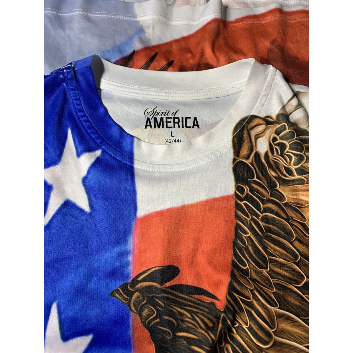 Full Color Spirit of America Mens Bald Eagle Flag Graphic Shirt Size Large