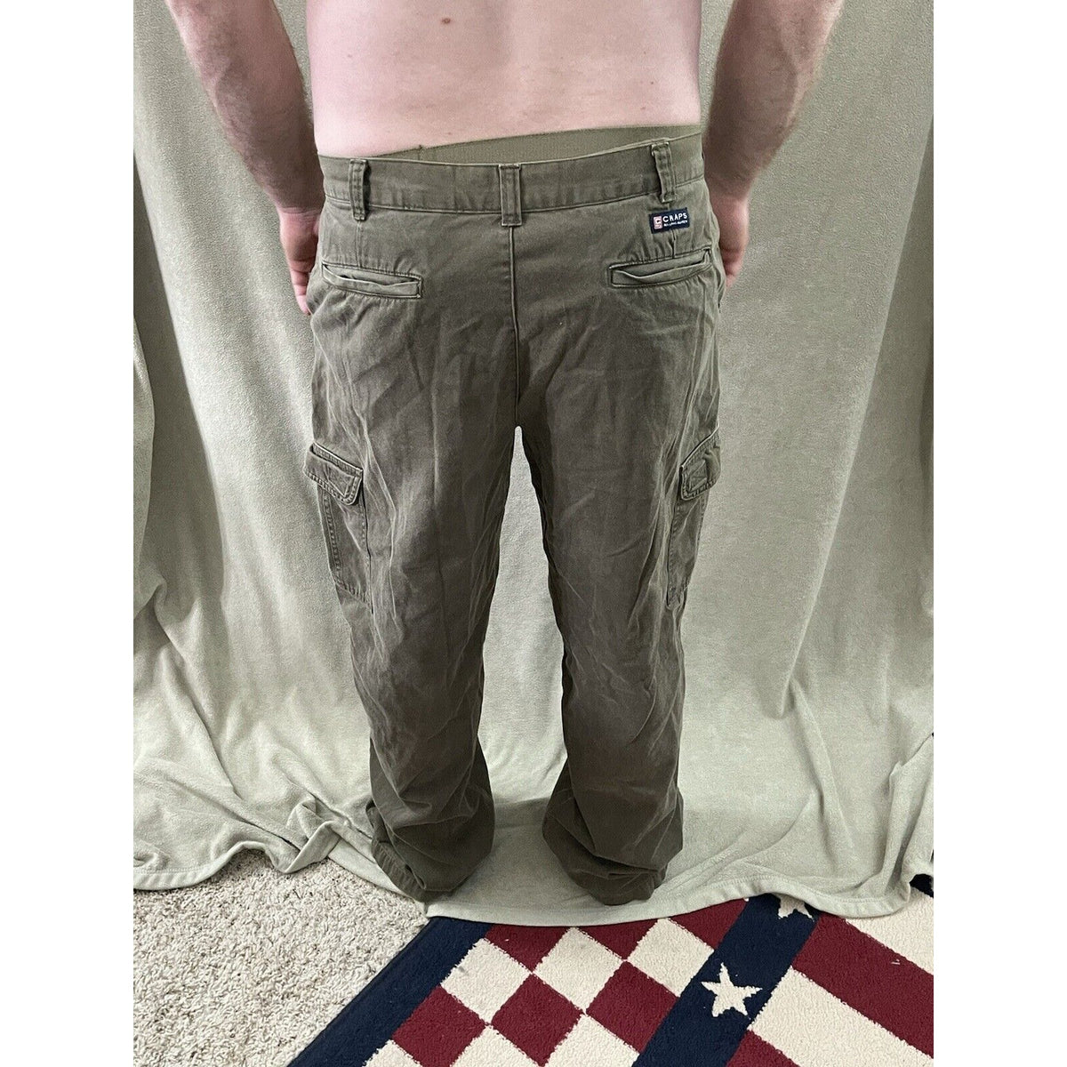 MENS CHAPS RALPH LAUREN PLEATED CUFFED 100% COTTON OLIVE GREEN PANTS SIZE 36X32