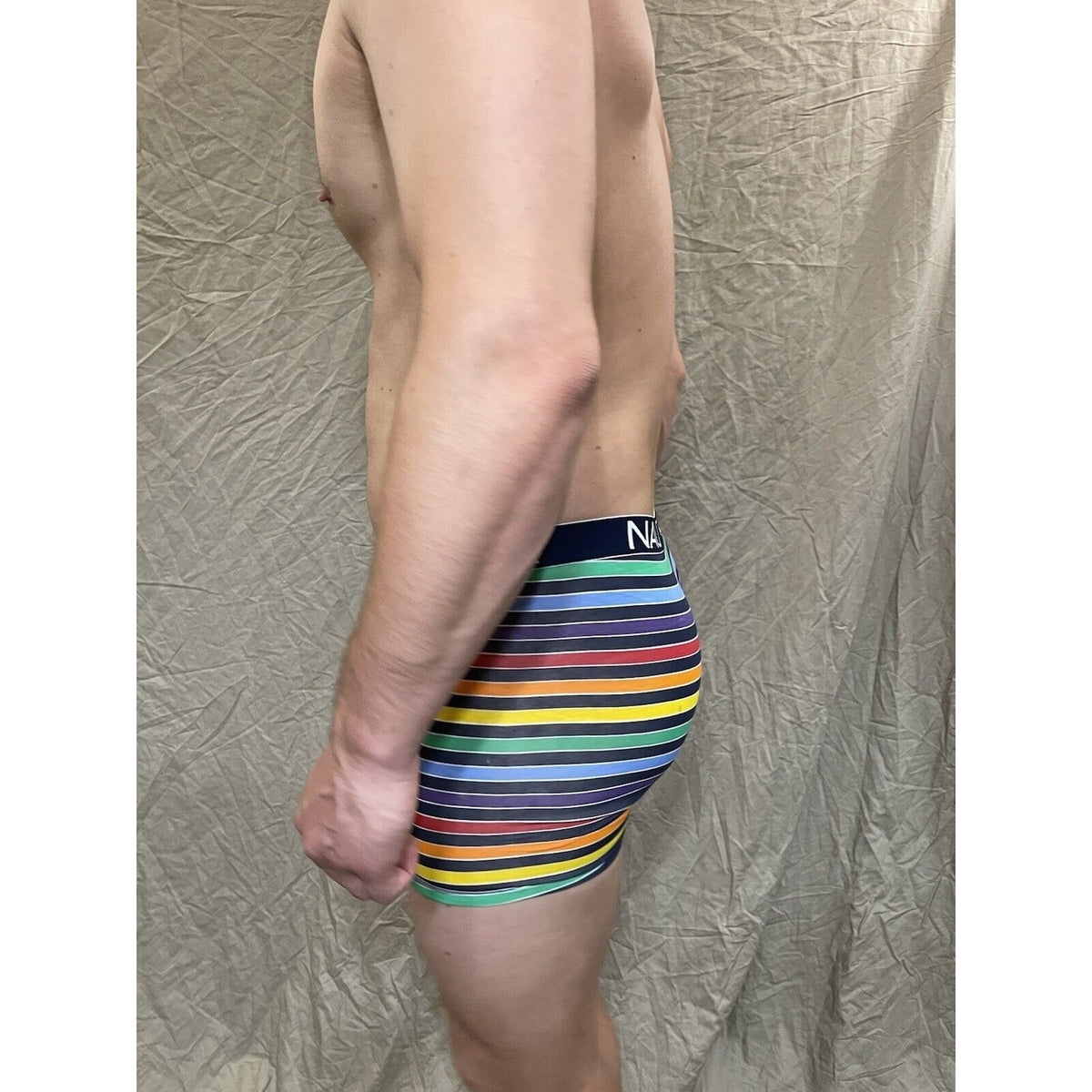 men's Rainbow Pride nautica 5% spandex boxer brief  Blue Medium
