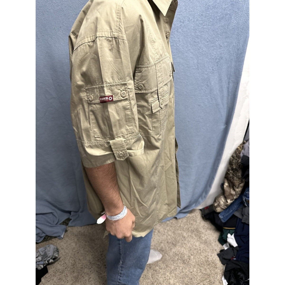 Men’s Khaki Raider Jean Company Large Short Sleeve Button Up Shirt