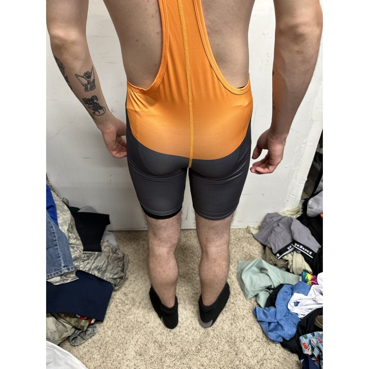 Men’s Large Orange And Gray Tauwell Athletic Wrestling Singlet