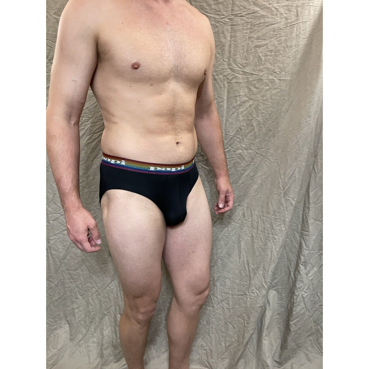 men's black rainbow pride papi brief 8% spandex medium