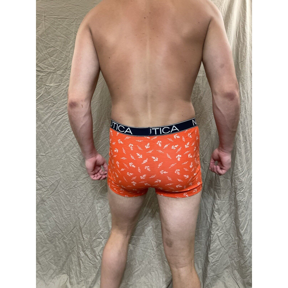 men's nautica 5% spandex boxer brief Orange Large With Anchors
