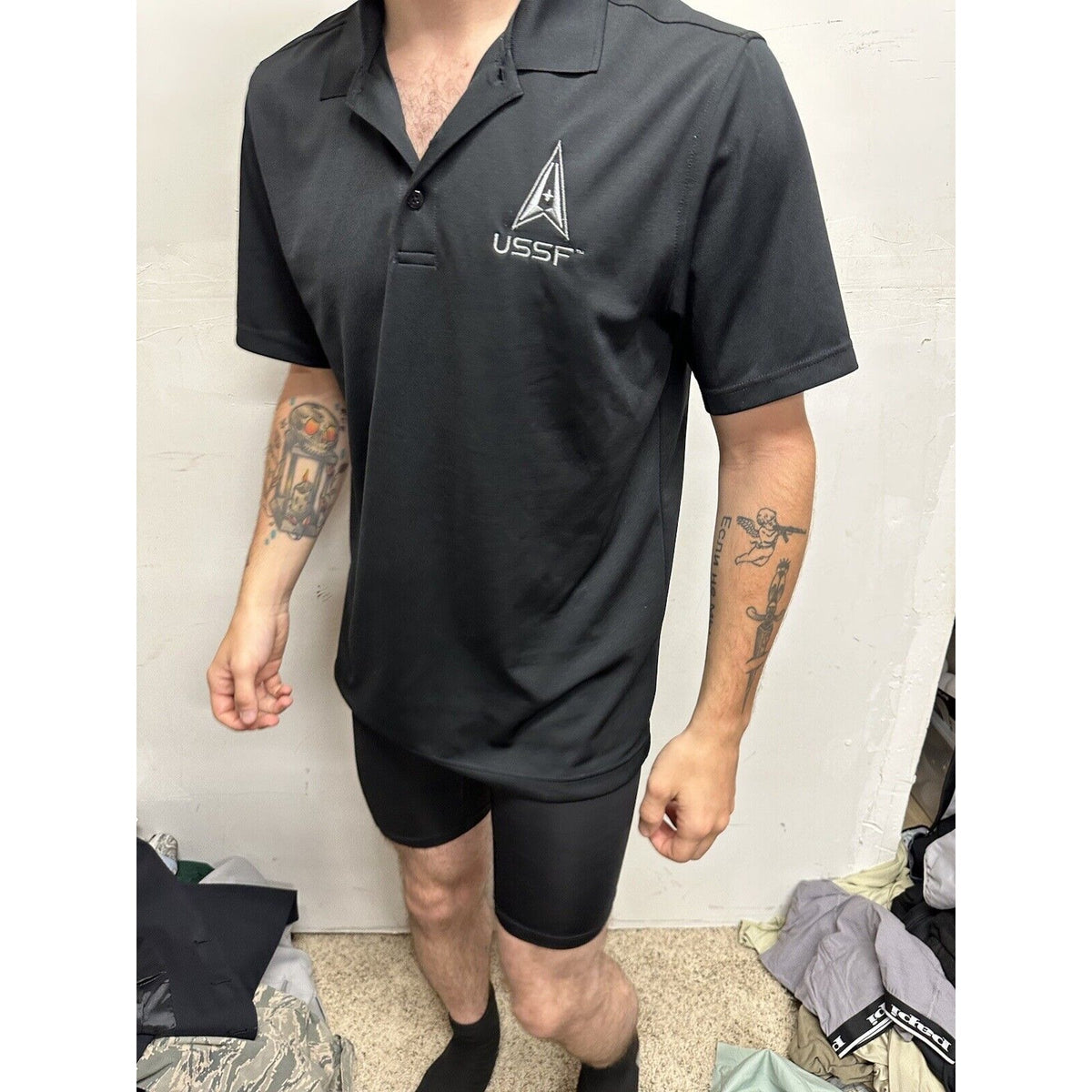 Men’s USSF Space Force Black Port Authority Medium Polo Shirt Short  Sleeves