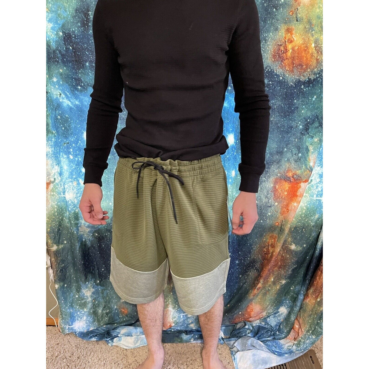 Michael Strahan Olive Green/gray Quick-Dri premium ultra fleece shorts XL