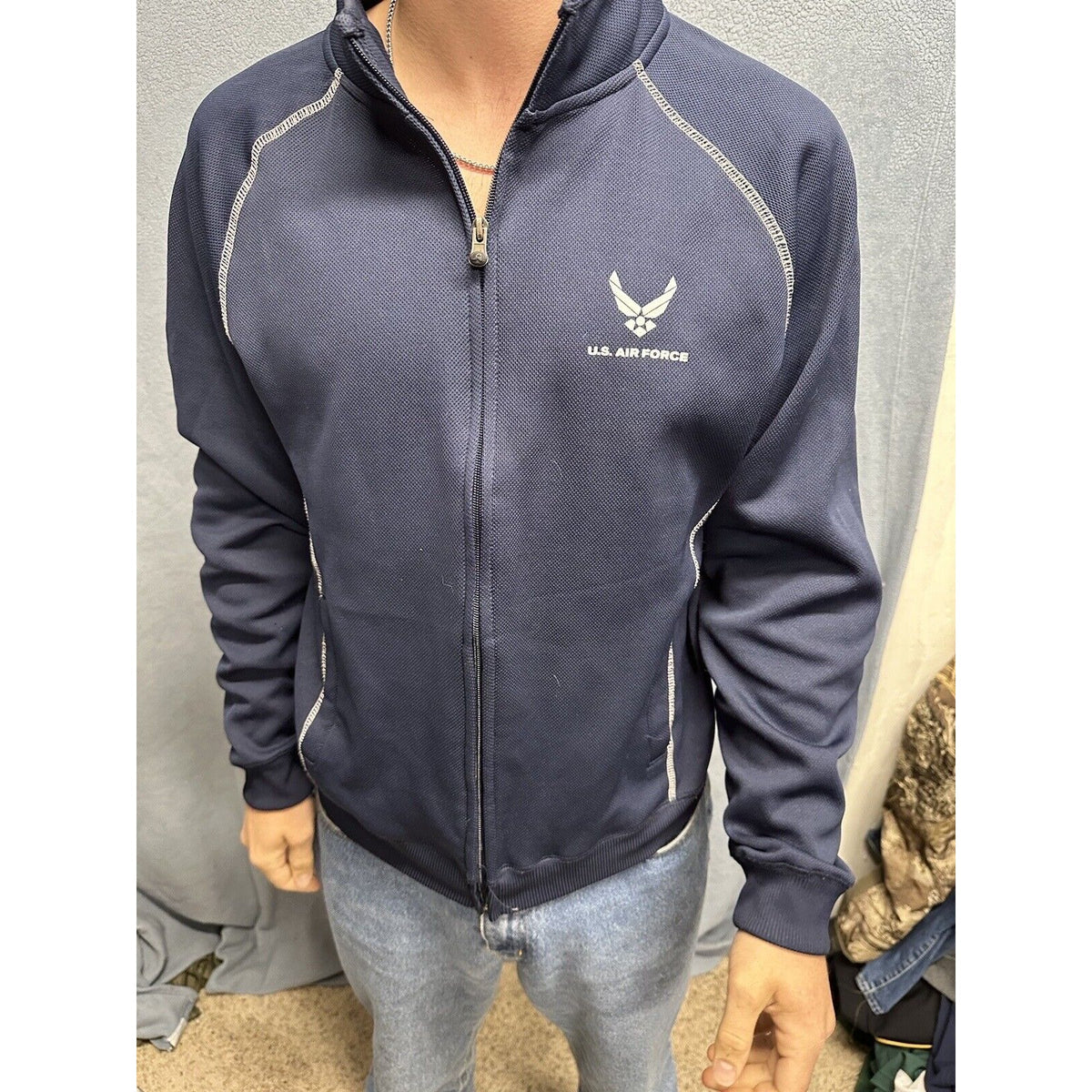 Men’s Dark Blue J America Polyester US Air Force Medium Full Zip Jacket USAF