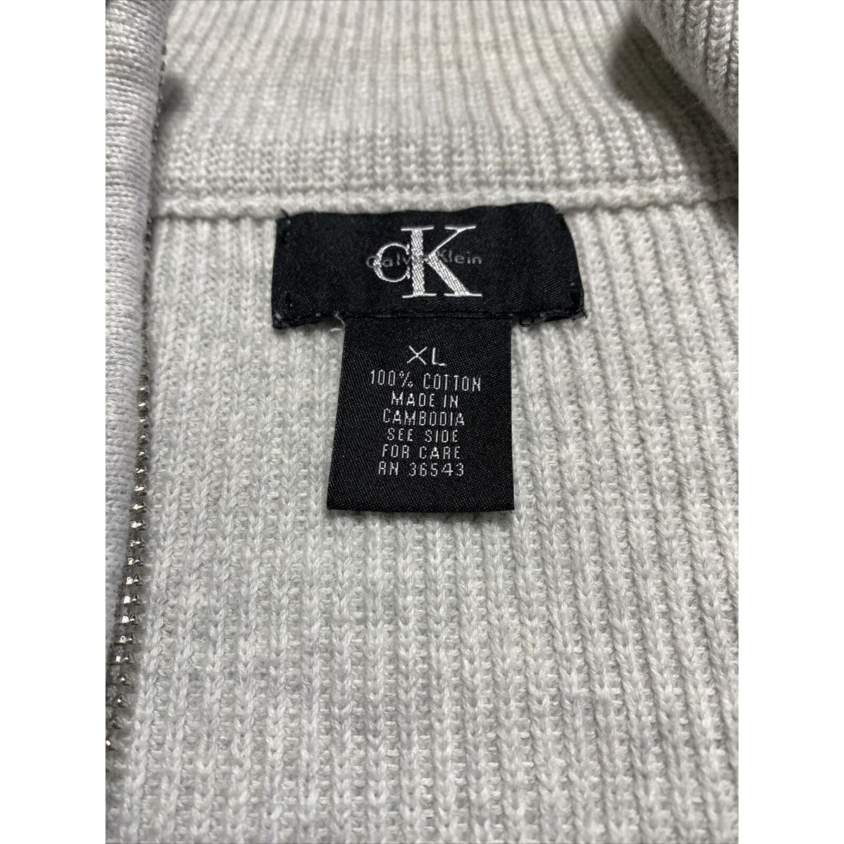 Calvin Klein Men’s XL White Cotton Mock Neck 1/4 Zip Pullover Sweater