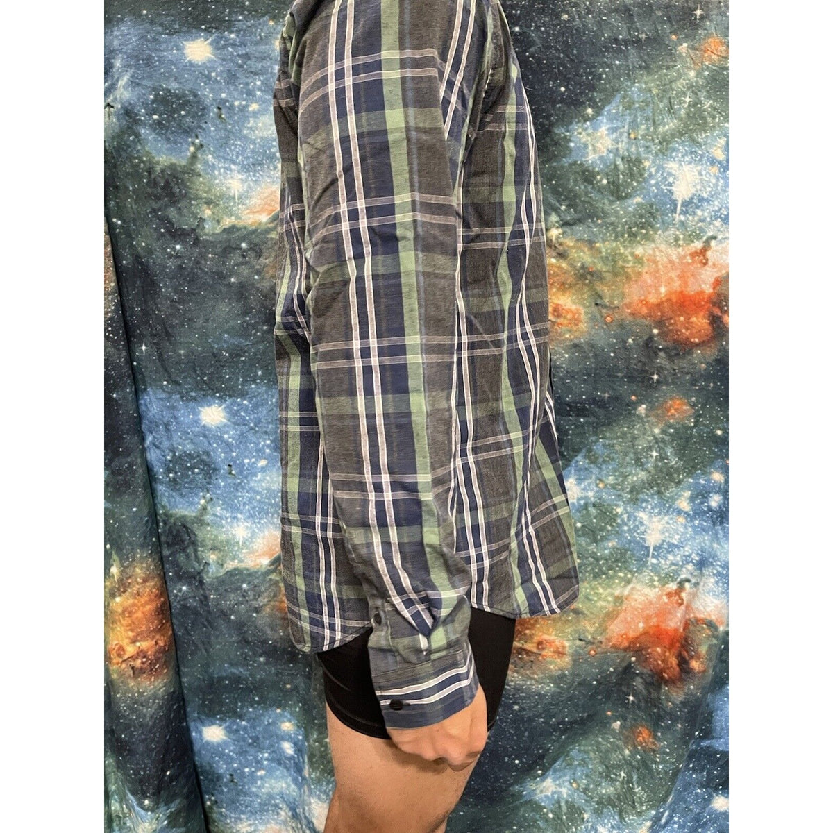 Zoo York Unbreakable Plaid Button-Front Shirt  L M Green Blue Men's $30 MSRP