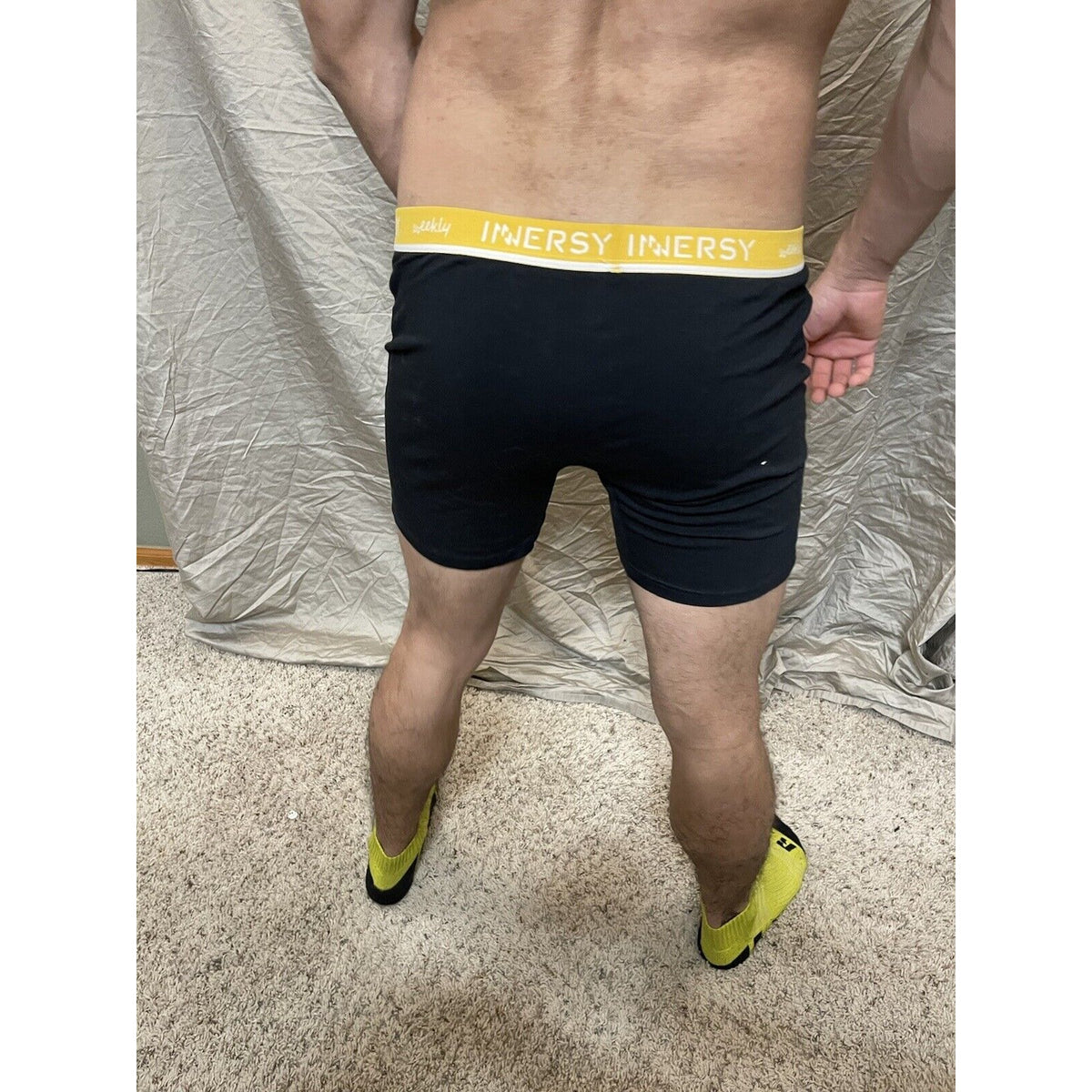 men's black large inersy weekly yellow back boxer briefs
