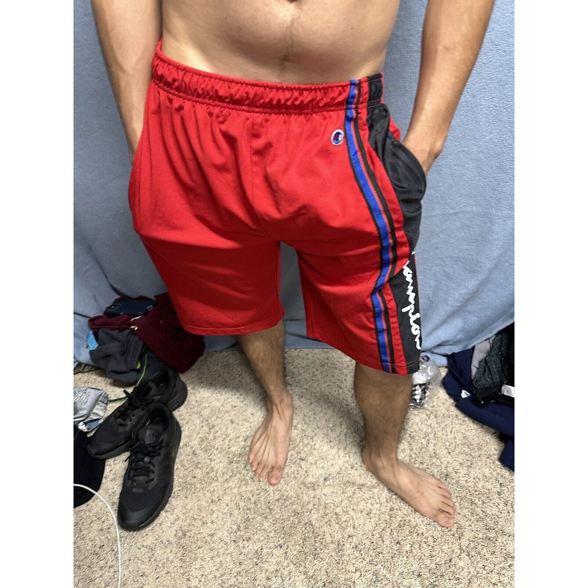 Men’s Red Champion Performance Shorts With Pockets No String